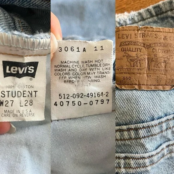 Vintage LEVI’S 550 Student Orange Tab Size 25 Petite Light Wash Patch Distress